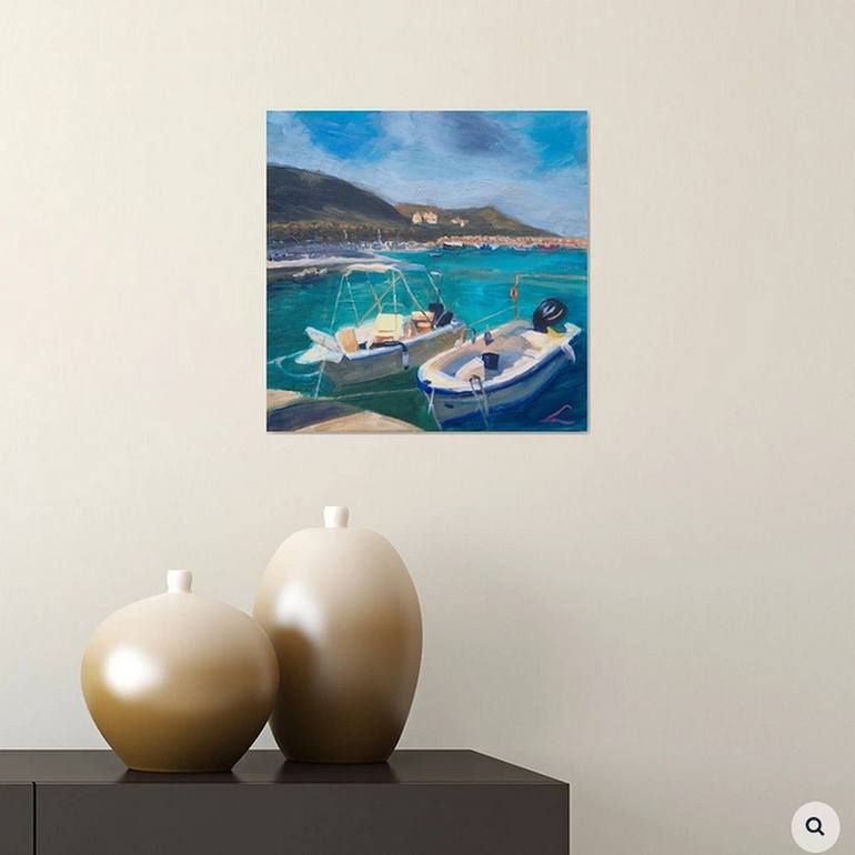 Original Impressionism Boat Painting by Elena Sokolova