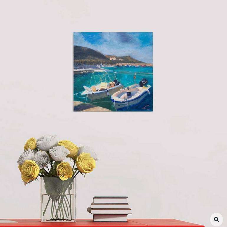 Original Impressionism Boat Painting by Elena Sokolova
