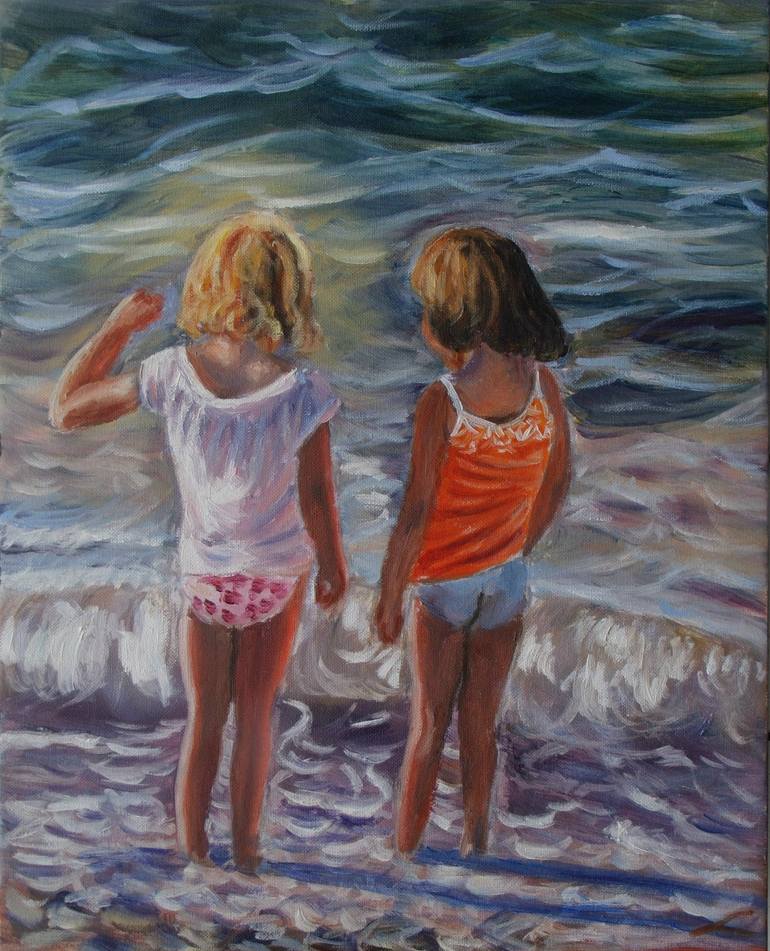 Girls at the beach Painting by Elena Sokolova | Saatchi Art