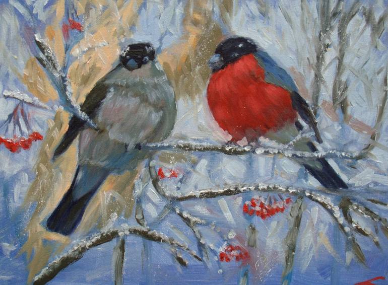 Bullfinches Painting by Elena Sokolova | Saatchi Art