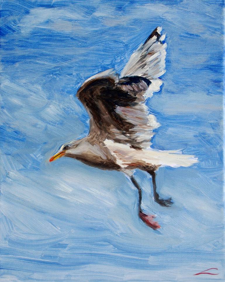 Flying seagull Painting by Elena Sokolova | Saatchi Art