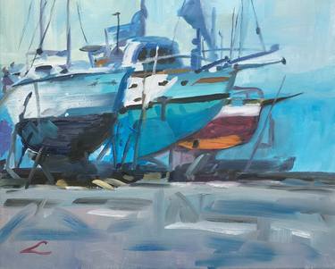 Original Impressionism Boat Paintings by Elena Sokolova