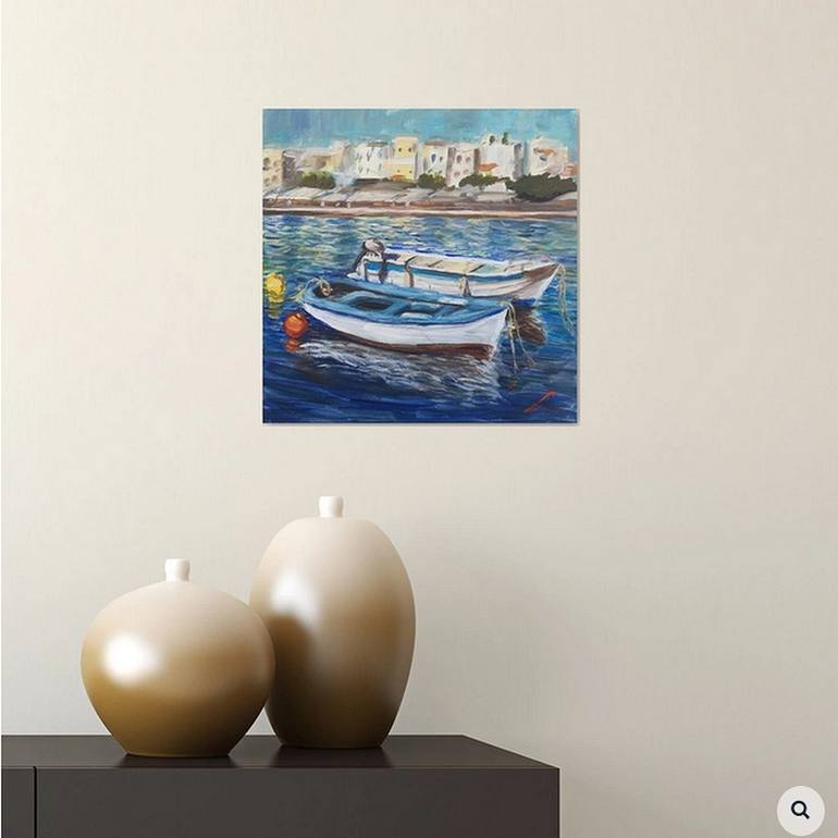 Original Impressionism Boat Painting by Elena Sokolova