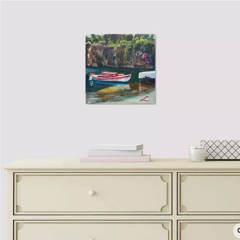 Original Impressionism Boat Painting by Elena Sokolova