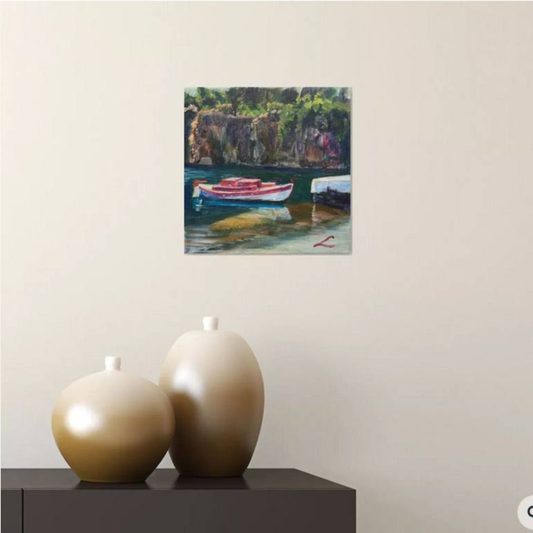 Original Impressionism Boat Painting by Elena Sokolova