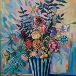 Flowers in a stripe vase by Magdalena Ana Rosso