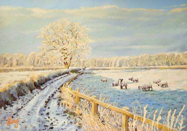 Snowy Landscape with Sheep thumb