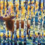 Elk and aspens from memory by Hannah Dean