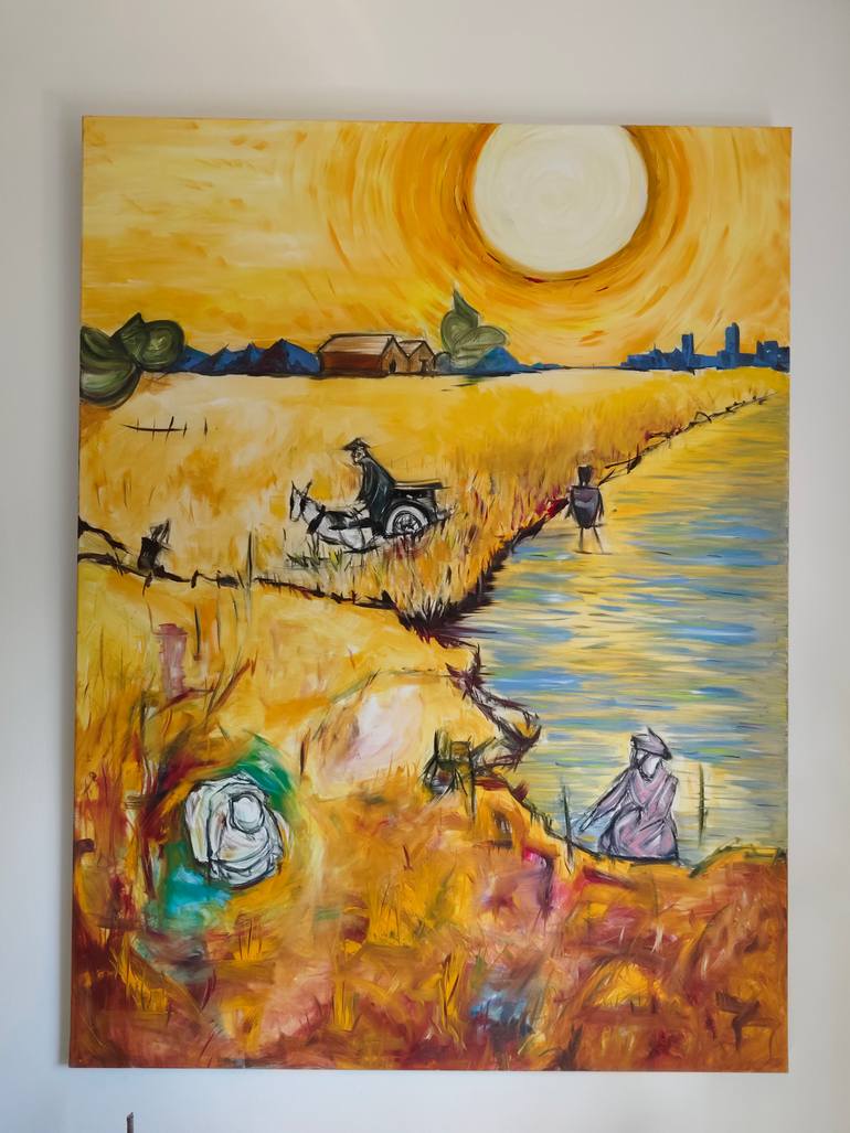 Original Expressionism Rural Life Painting by Karl Meszlenyi