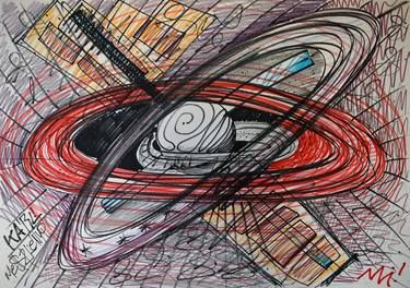 Original Abstract Expressionism Outer Space Drawings by KARL MESZLENYI