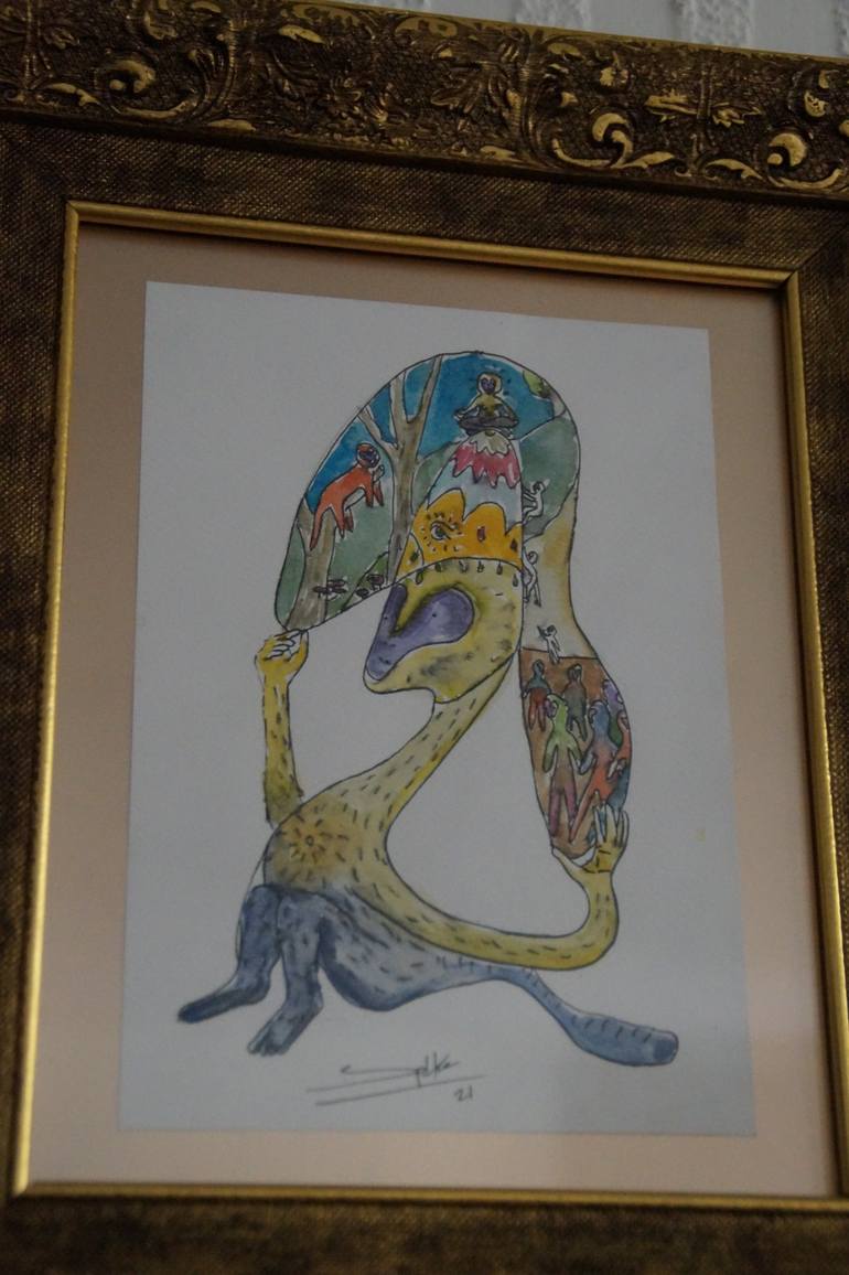 Original Cubism Animal Painting by Regina Jean