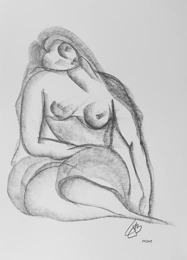 Original Nude Drawing by Tiberiu Banica