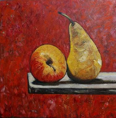 Apple and Pear on a Shelf thumb