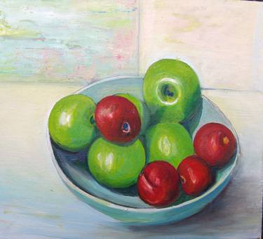 Still life - Bowl of Apples and Plums thumb