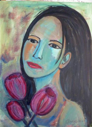 Woman with Red Flowers thumb