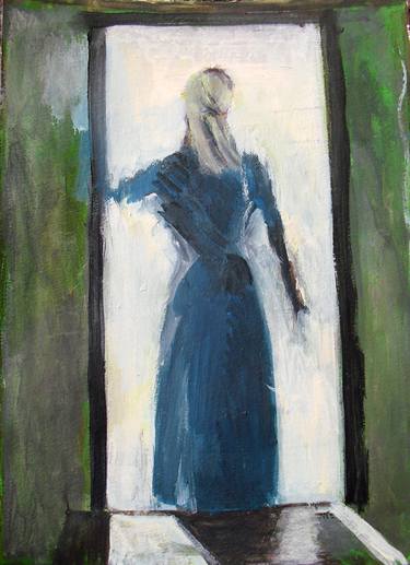 Woman standing in a doorway, study thumb