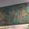 34x58" "isotope"  - Lori Dorn 2015 - horizontal abstract in rich bronze - teal and orange make a beautiful and unique painting .. signed Lori Dorn 2015 gloss varnish