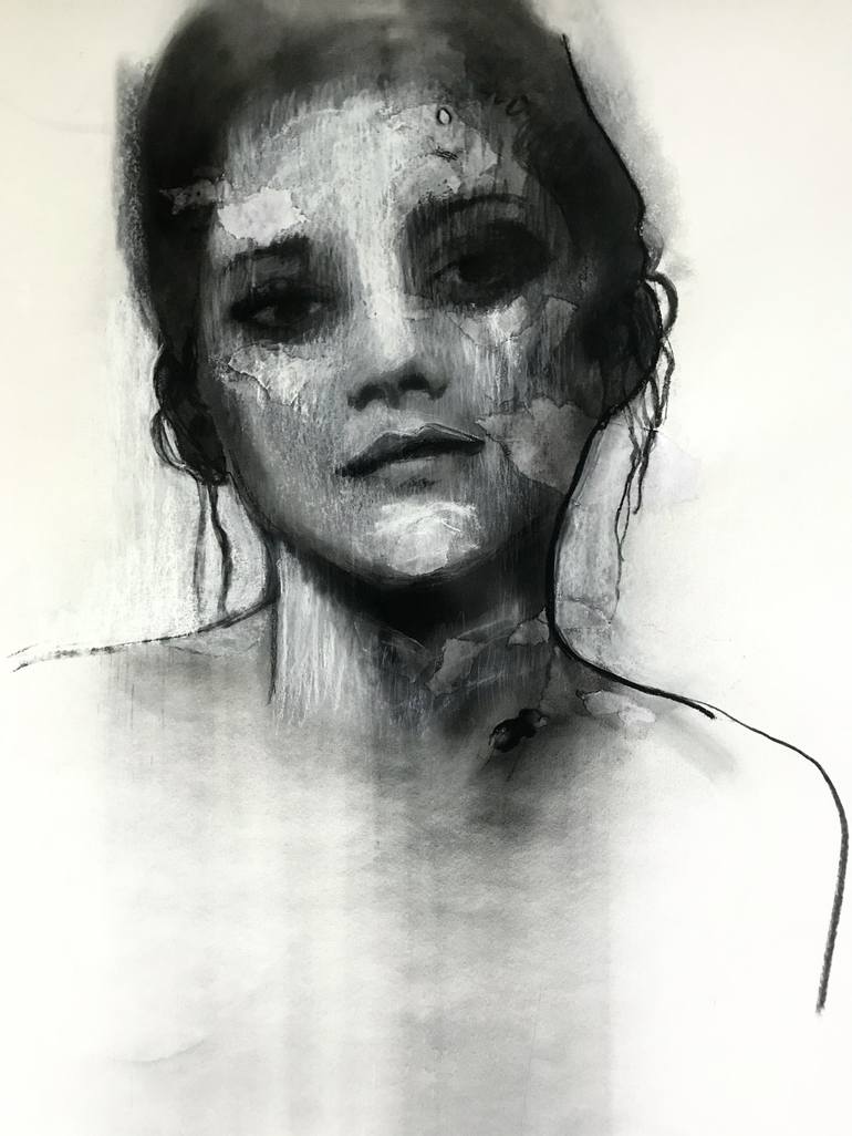 Original Abstract Expressionism Portrait Drawing by Michelle Eva May