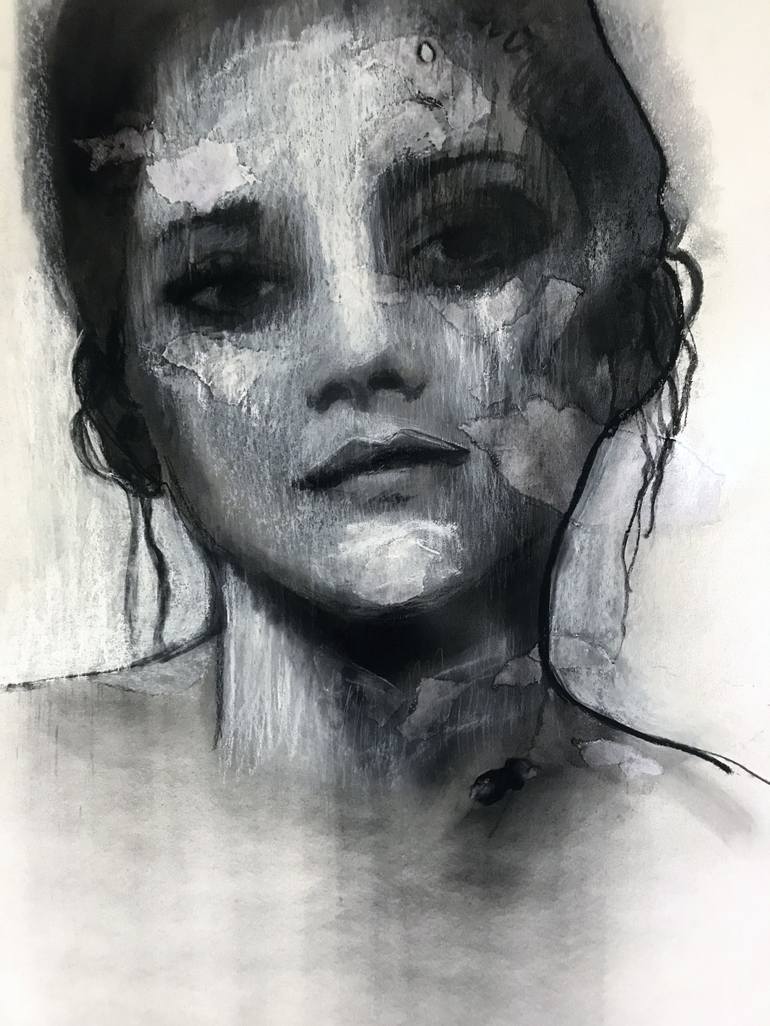 Original Abstract Expressionism Portrait Drawing by Michelle Eva May