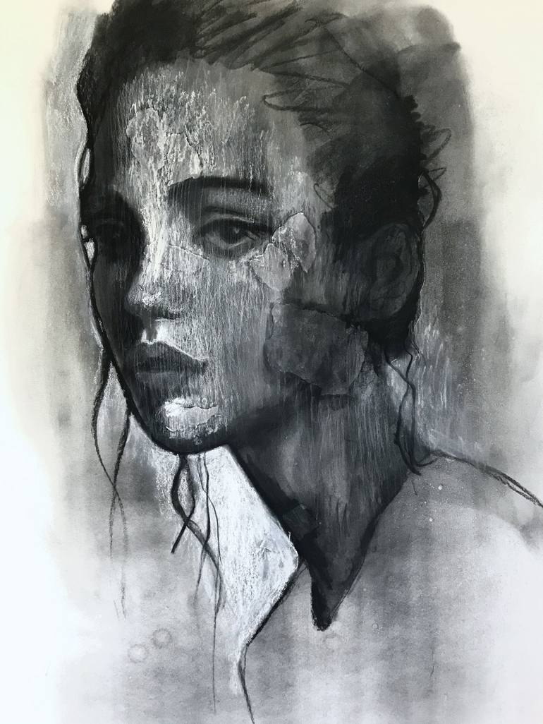 Original Abstract Expressionism Portrait Drawing by Michelle Eva May