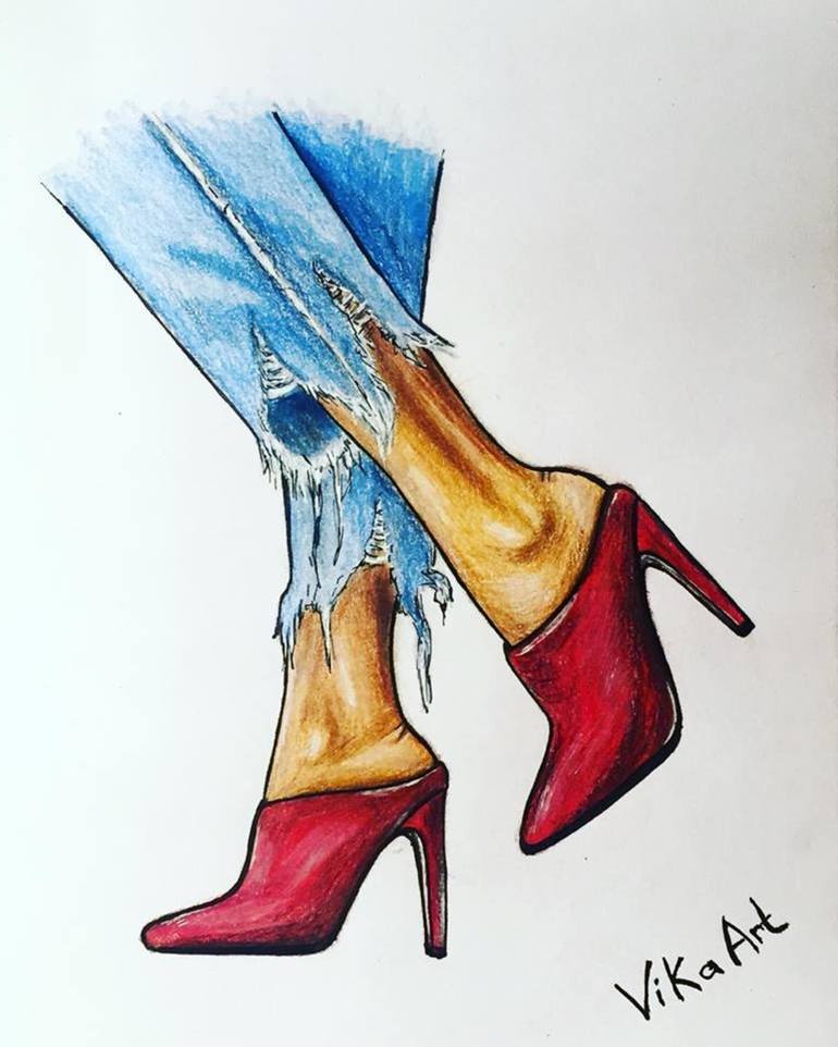 how to draw heels front view