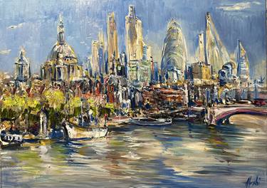 Original Abstract Expressionism Cities Paintings by Altin Furxhi