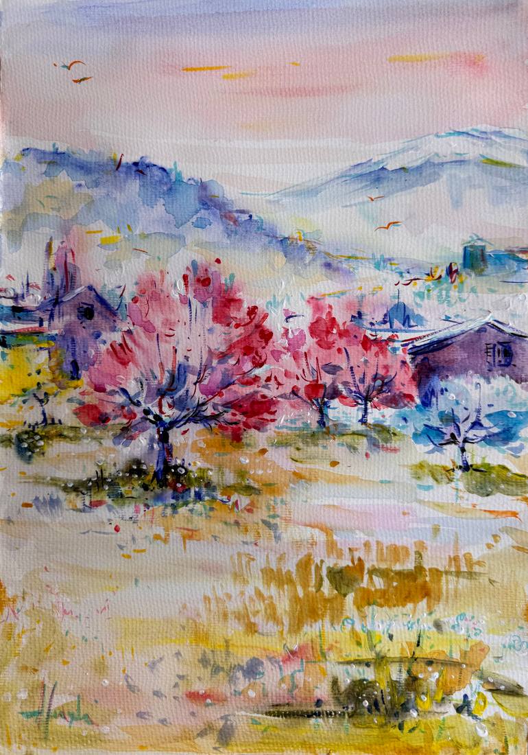 An idyllic landscape. Oil on canvas 60 x 90 cm Painting by Altin