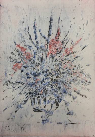 Flowers 3 colors Drypoint Intaglio - Limited Edition of 2 thumb