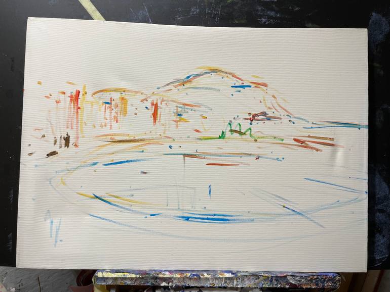 Original Abstract Expressionism Beach Painting by Altin Furxhi