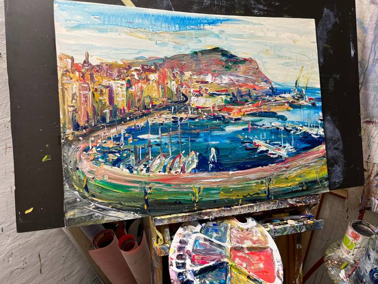 Original Abstract Expressionism Beach Painting by Altin Furxhi