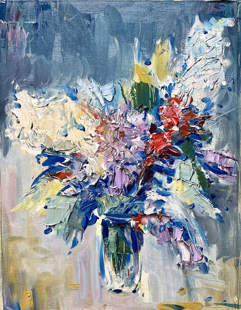 Original Abstract Expressionism Floral Painting by Altin Furxhi