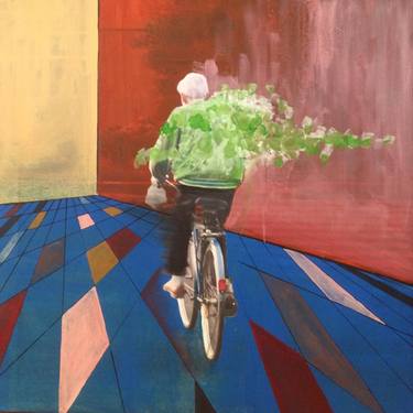 Original Figurative Bicycle Paintings by Marton Bende