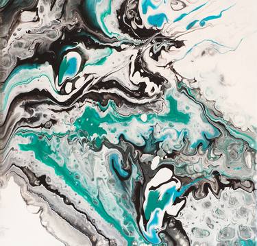 On Emerald Waves. Abstract Fluid Acrylic Painting thumb