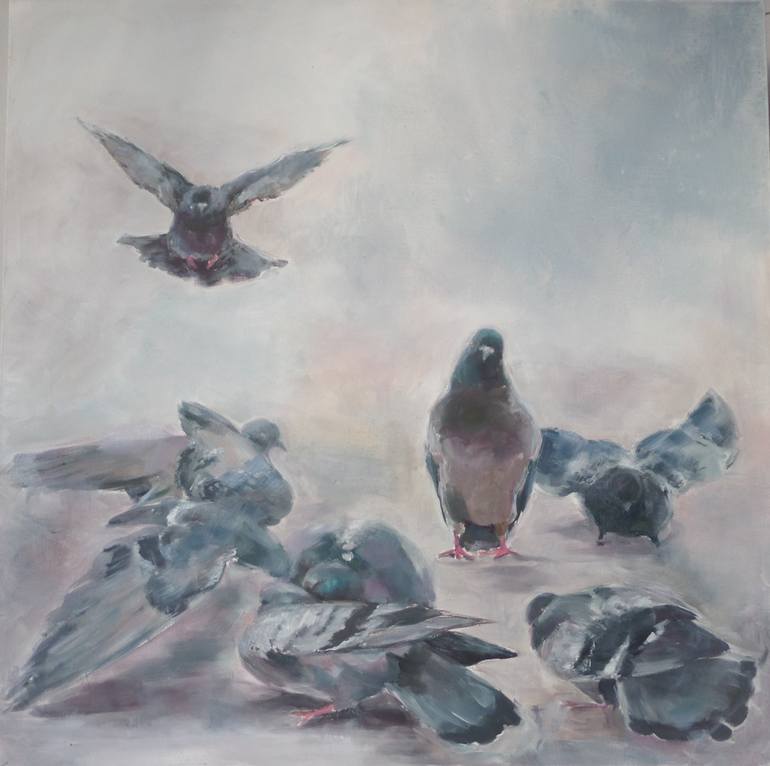 Pigeons Painting By Marina Shkarupa | Saatchi Art