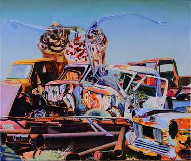 Original Surrealism Automobile Paintings by Sándor Hartung
