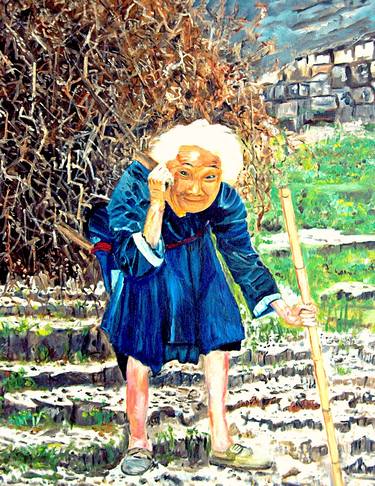 O-Old Woman Picking Woods from Mountain thumb