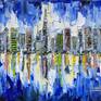 A textured deep impasto palette knife painting in oil by an award winning San Francisco Bay artist, featuring the abstract evening skyline of San Francisco city.  *Oil paint  *12x16x0.75” on archival cotton canvas panel  *Signed front and back  *Certificate of Authenticity included