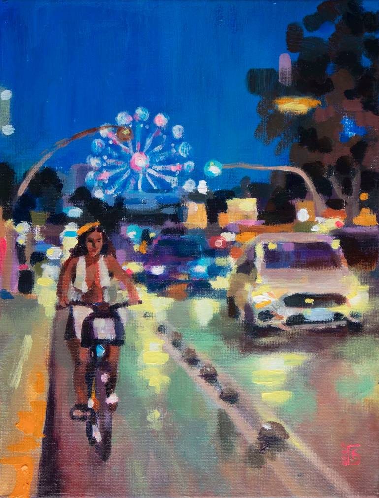Original Cities Painting by Kateryna Bortsova | Figurative Art on Canvas | Night ride in the city