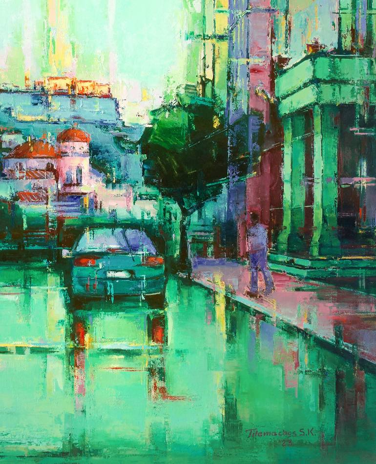 Original Expressionism Cities Painting by Tilemachos Kyriazatis