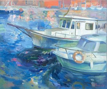 Original Impressionism Boat Paintings by Anastasiia Grygorieva