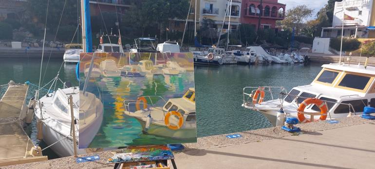 Original Abstract Expressionism Boat Painting by Anastasiia Grygorieva