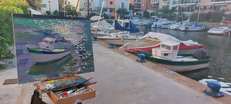 Original Impressionism Boat Painting by Anastasiia Grygorieva