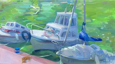 Original Expressionism Boat Painting by Anastasiia Grygorieva