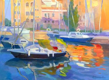 Original Abstract Expressionism Boat Paintings by Anastasiia Grygorieva