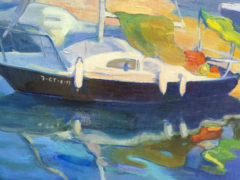 Original Abstract Expressionism Boat Painting by Anastasiia Grygorieva