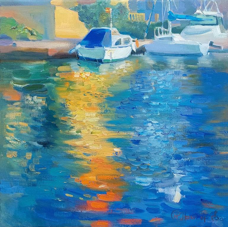 Original Expressionism Boat Painting by Anastasiia Grygorieva