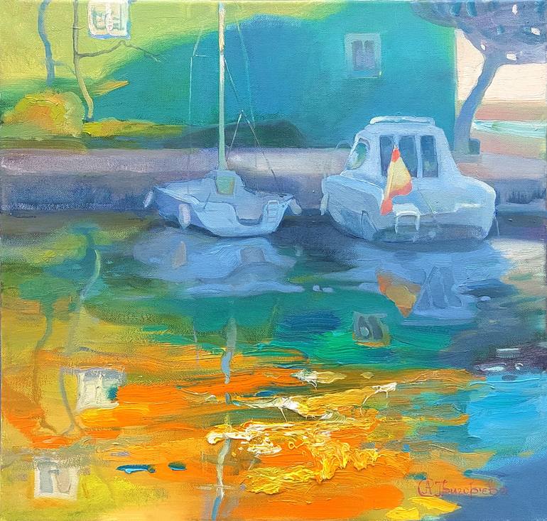 Original Expressionism Boat Painting by Anastasiia Grygorieva