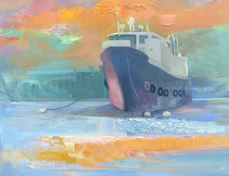 Original Impressionism Boat Painting by Anastasiia Grygorieva