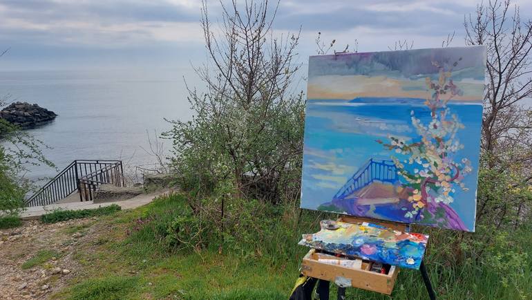 Original Abstract Expressionism Beach Painting by Anastasiia Grygorieva