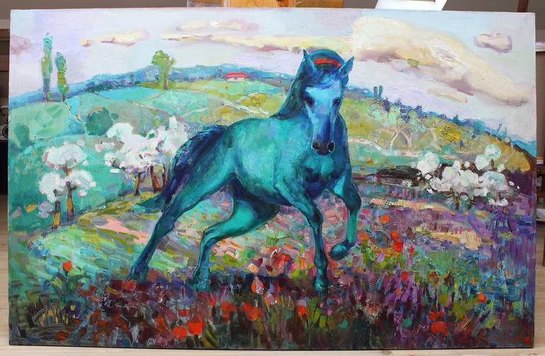 Original Impressionism Horse Painting by Anastasiia Grygorieva